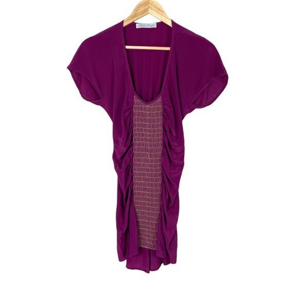 GEREN FORD 100% SILK PURPLE RUCHED MINI DRESS - Picture 1 of 7